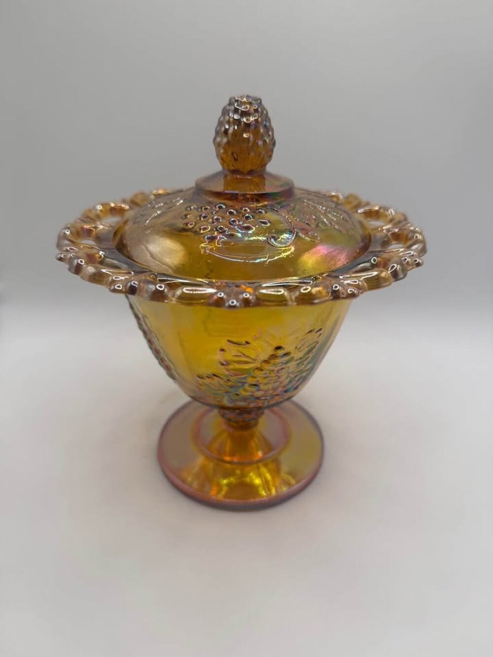 Vintage Indiana Marigold Carnival Glass Lidded Candy Dish